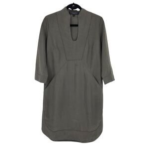 HILTON HOLLIS 3/4 Sleeve Shift Dress Shirttail Knee Length Designer Green Size 4